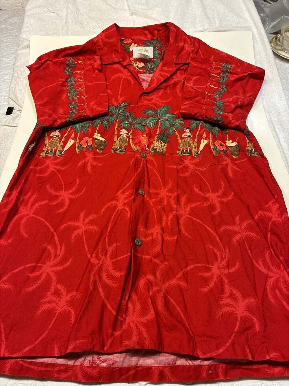 Ho Aloha Made In Hawaii Men's Red Tropical Hula Dancer and Palm Tree Print Short